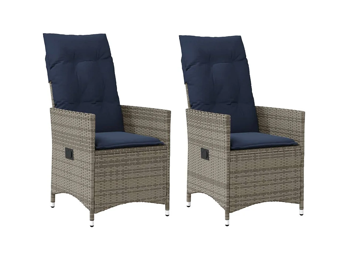 Lot de 2 chaises de jardin inclinables avec coussins en résine tressée grise
