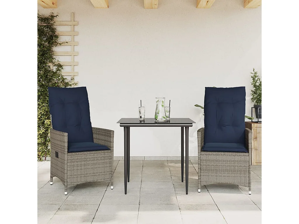 Juego de 2 sillas de jardín reclinables con cojines de mimbre gris