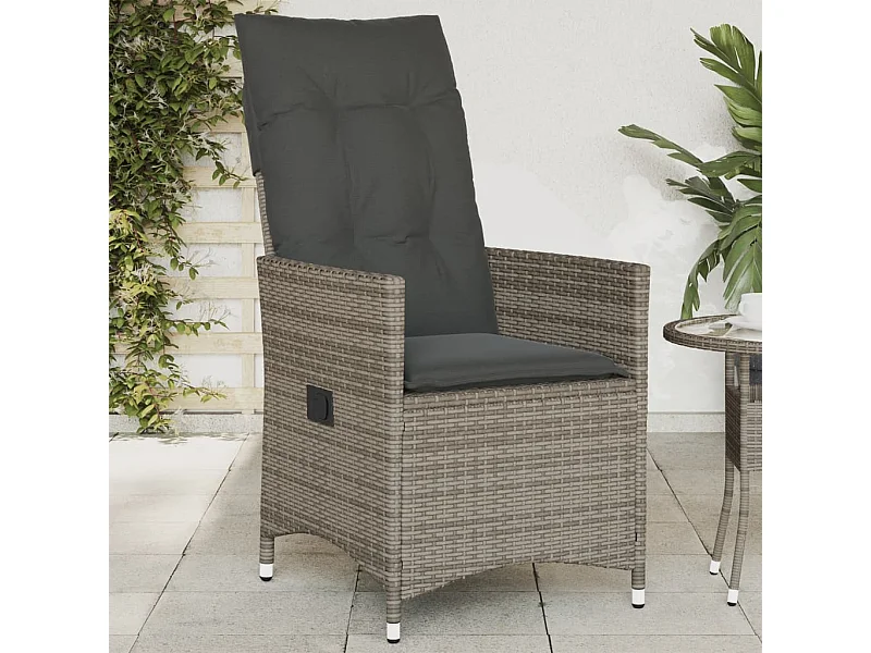 Chaise inclinable de jardin avec coussins gris résine tressée