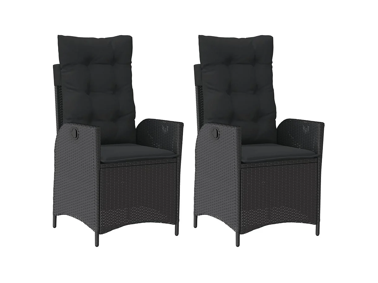 Set di 2 sedie da giardino reclinabili con cuscini in rattan nero