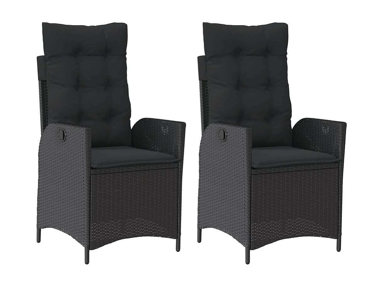 Chaises inclinables de jardin lot de 2 et coussins noir rotin