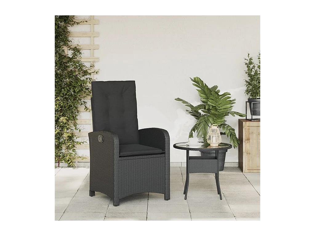 Chaise inclinable de jardin avec coussins noir résine tressée
