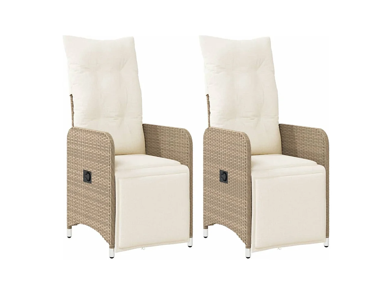 Set di 2 sedie da giardino reclinabili con cuscini in rattan beige