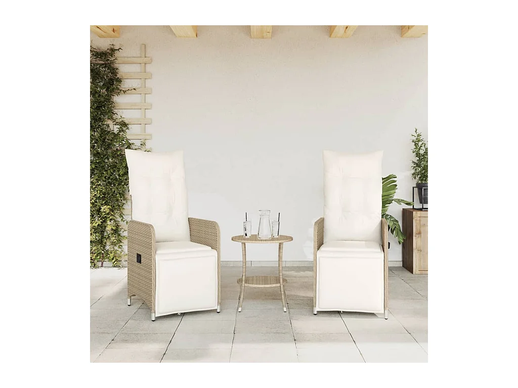 Set di 2 sedie da giardino reclinabili con cuscini in rattan beige