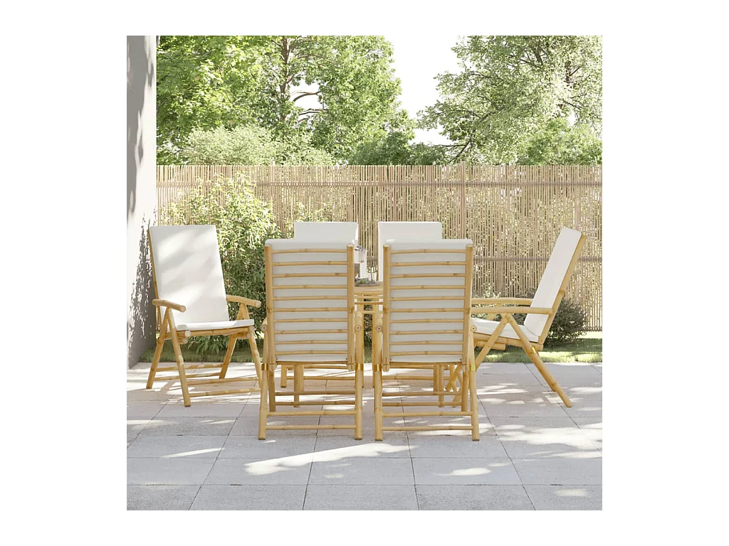 Chaises inclinables de jardin pliantes lot de 6 coussins bambou