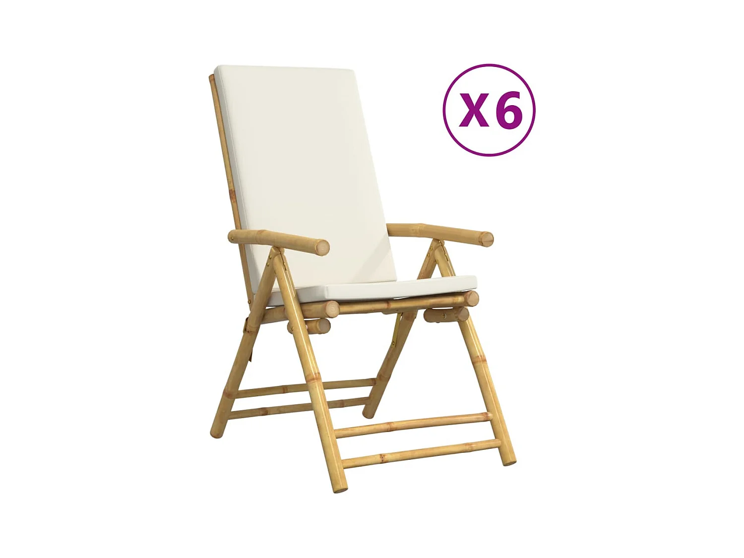 Chaises inclinables de jardin pliantes lot de 6 coussins bambou