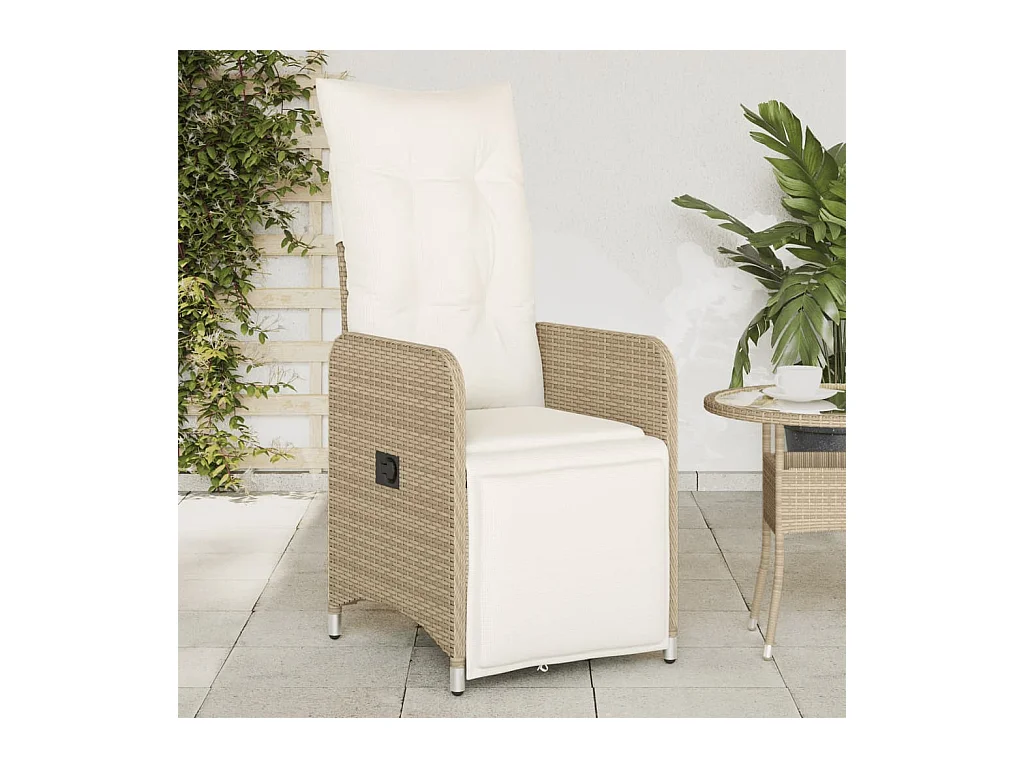Silla de jardín reclinable con cojines de mimbre de resina beige