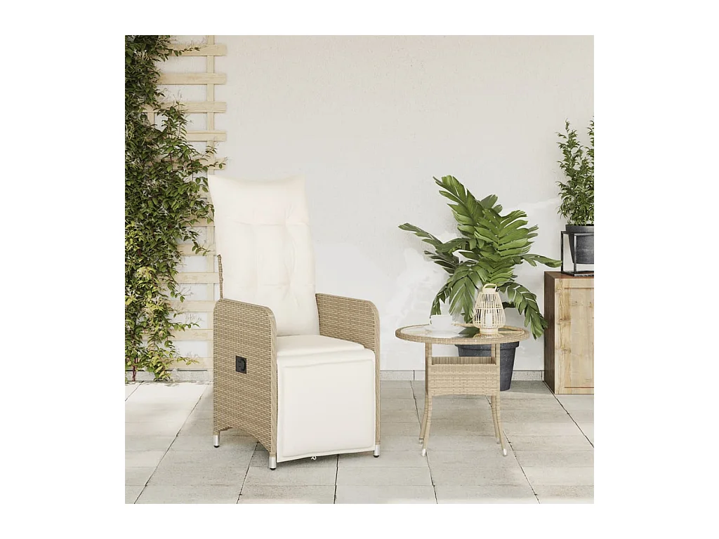 Silla de jardín reclinable con cojines de mimbre de resina beige