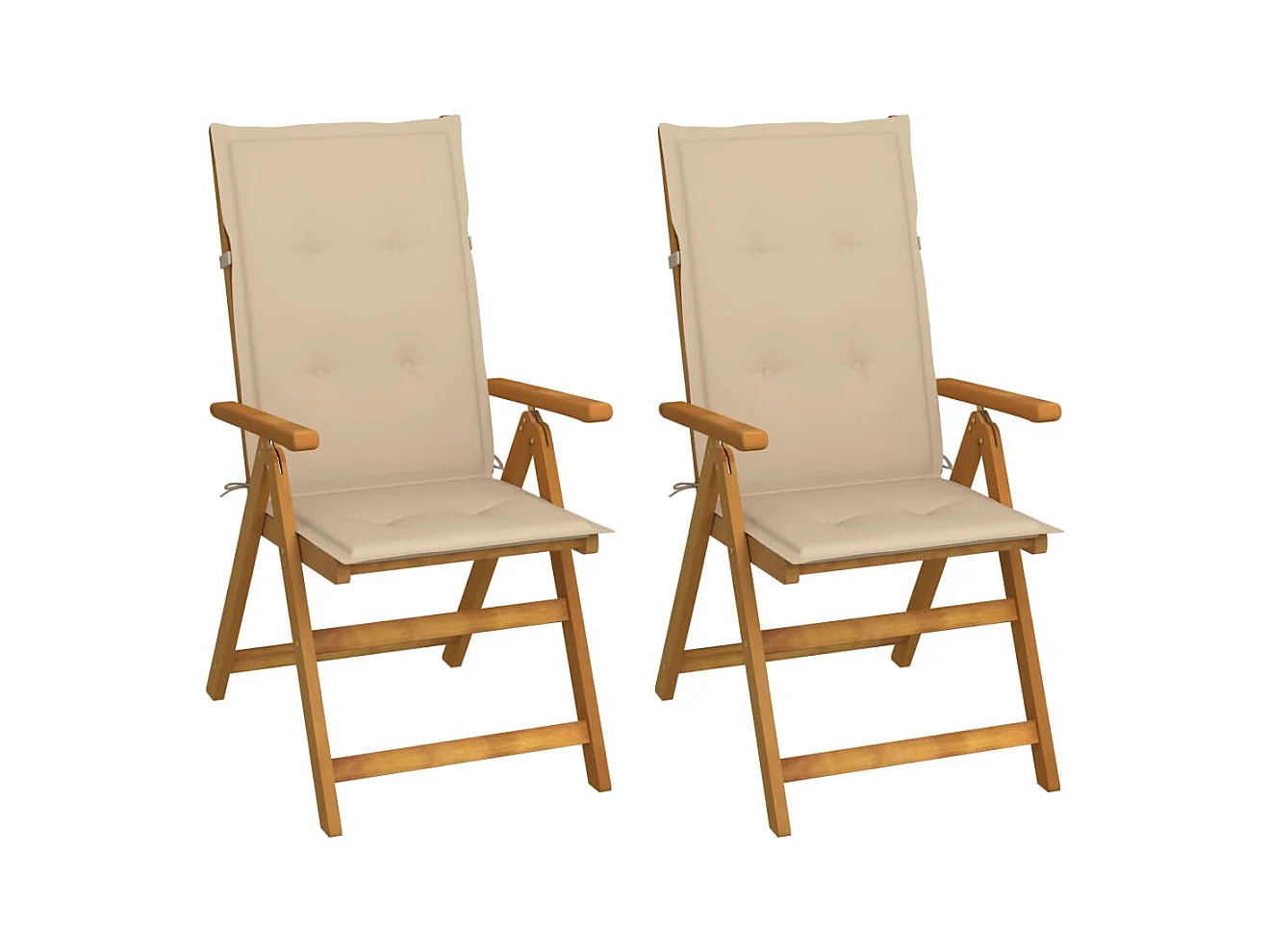 Chaises inclinables de jardin lot de 2 et coussins Bois acacia