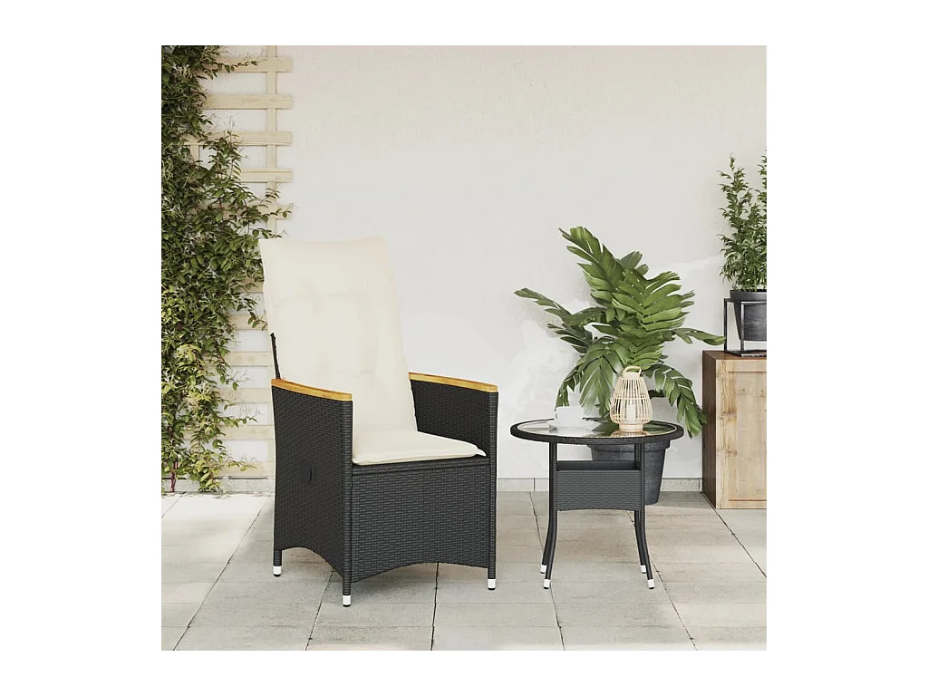 Chaise inclinable de jardin avec coussins noir résine tressée