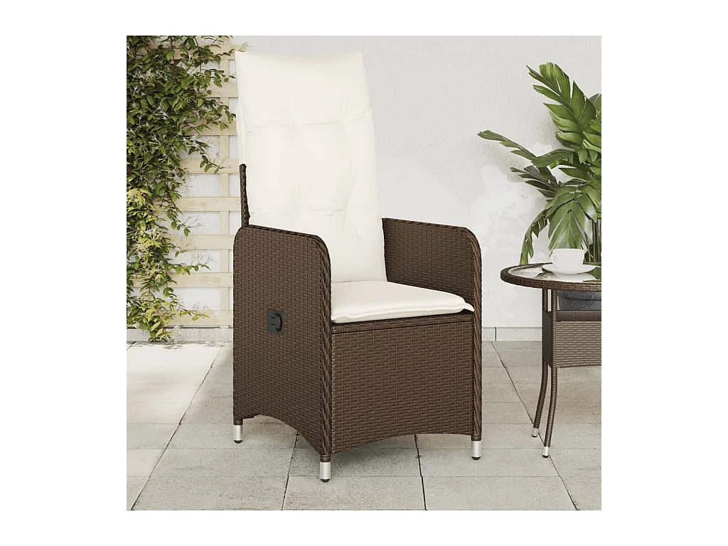Chaises inclinables de jardin lot de 2 et coussins marron rotin