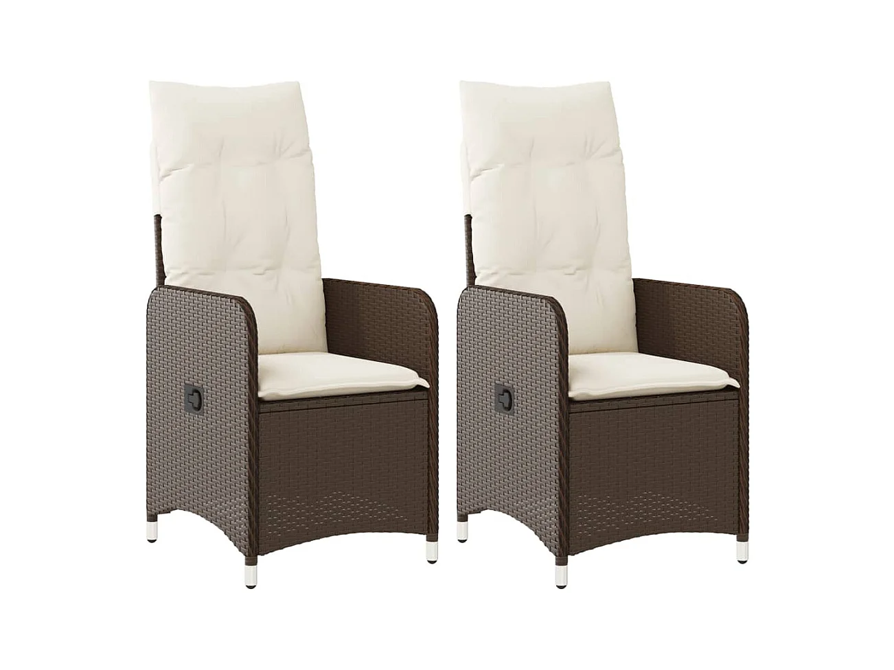 Chaises inclinables de jardin lot de 2 et coussins marron rotin