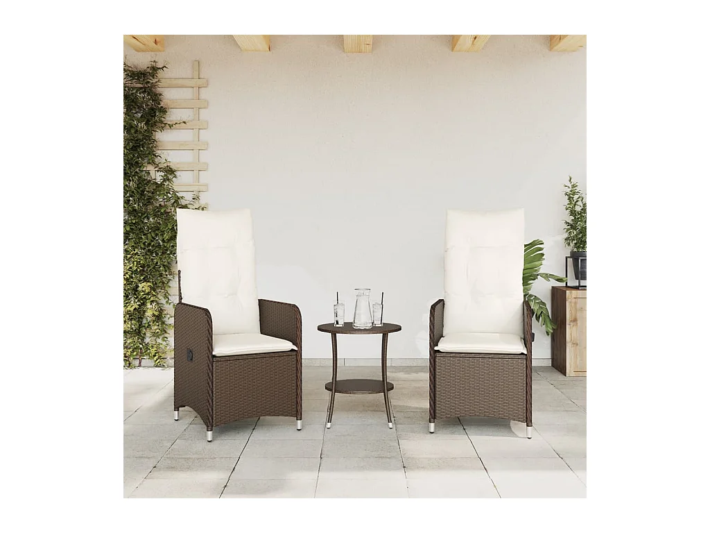 Chaises inclinables de jardin lot de 2 et coussins marron rotin