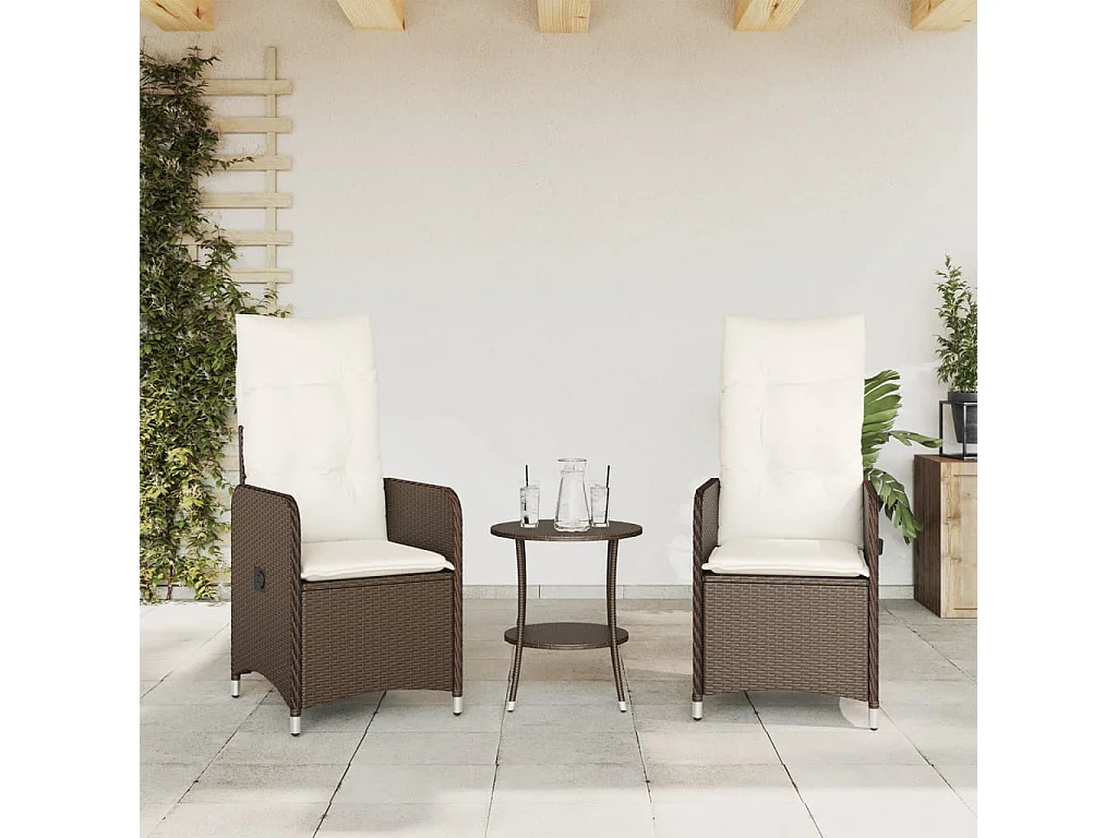 Chaises inclinables de jardin lot de 2 et coussins marron rotin