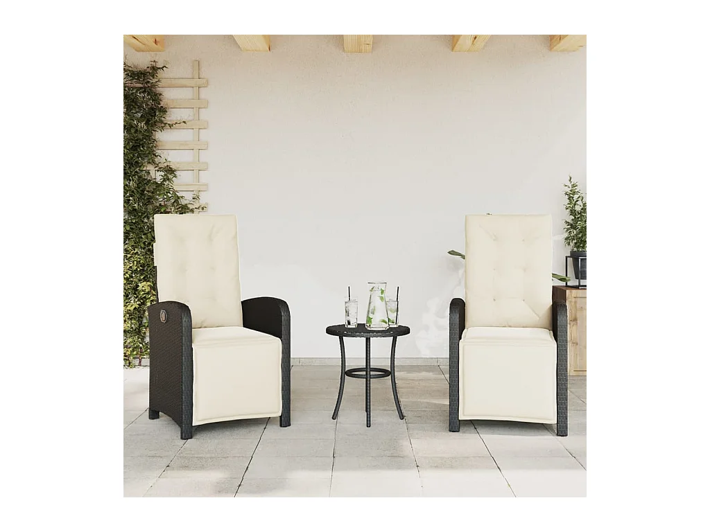 Tuinstoelen Set van 2 Zwarte Rotan Voetenbank