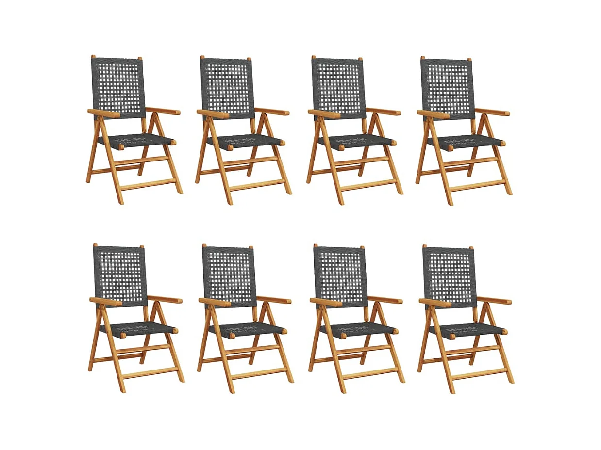 Chaises inclinables de jardin lot de 8 noir rotin bois massif