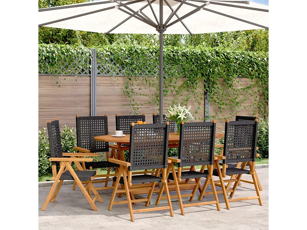 Chaises inclinables de jardin lot de 8 noir rotin bois massif