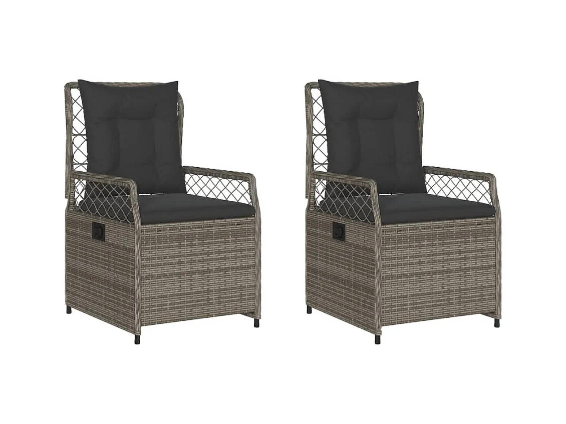Set di 2 sedie da giardino reclinabili in resina di vimini grigia