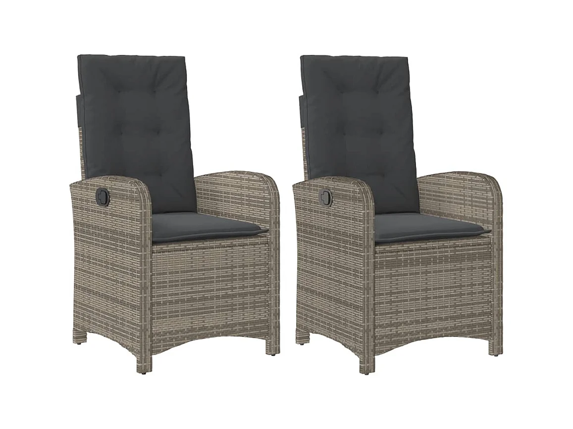 Set van 2 verstelbare tuinstoelen met grijze rotan kussens