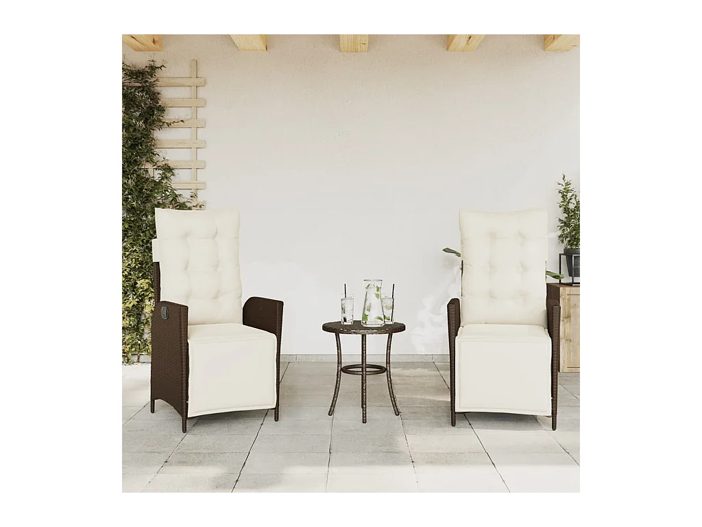 Set van 2 verstelbare tuinstoelen met rotan voetenbankje