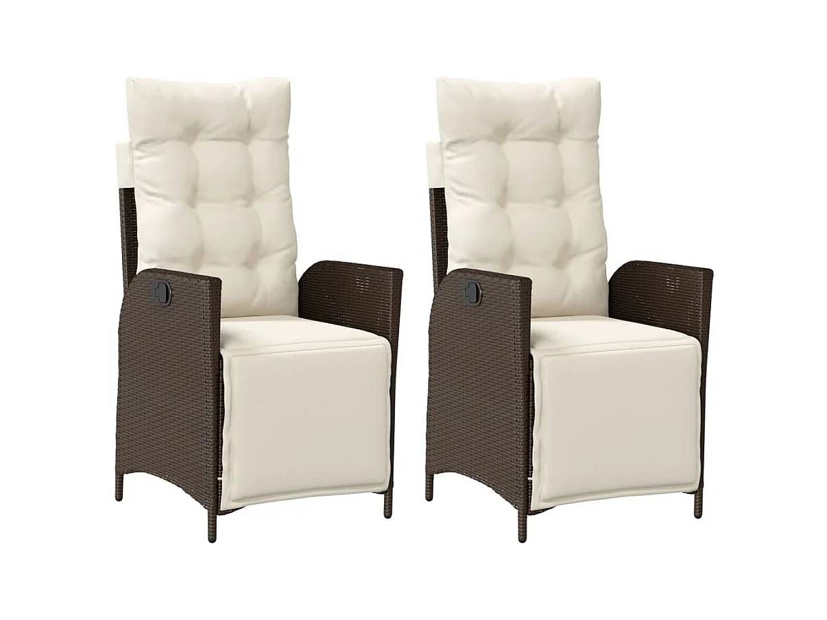 Set van 2 verstelbare tuinstoelen met rotan voetenbankje