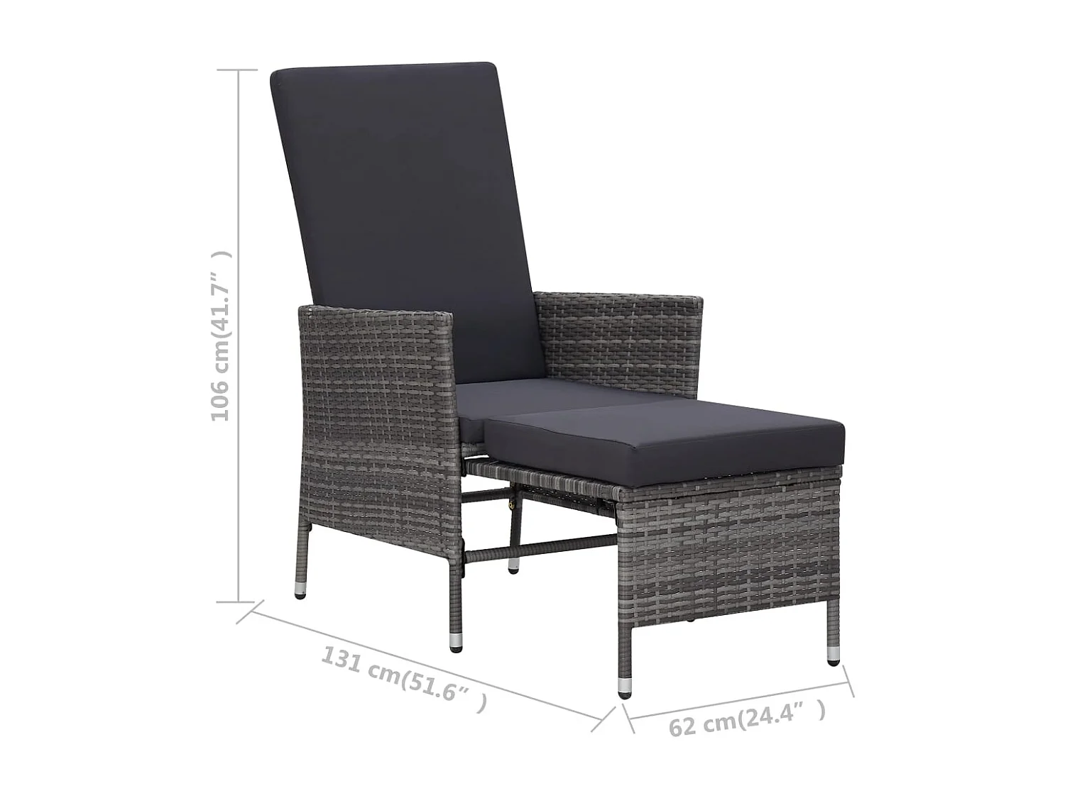 Chaise inclinable de jardin avec coussins Résine tressée Gris