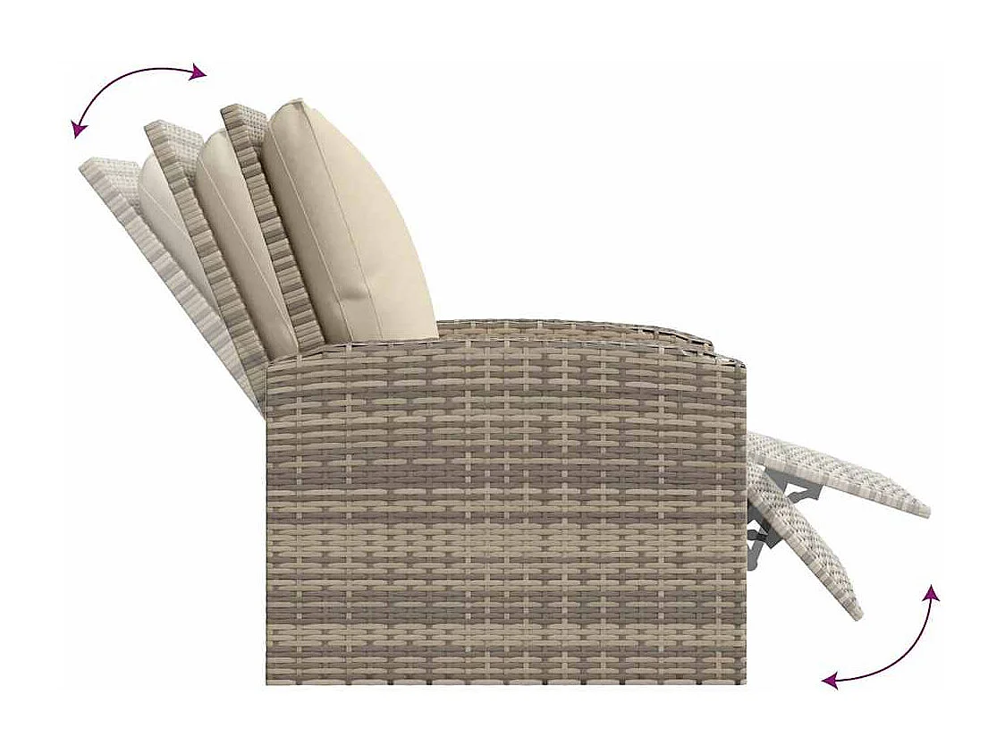 Fauteuil inclinable de jardin avec coussins marron clair rotin