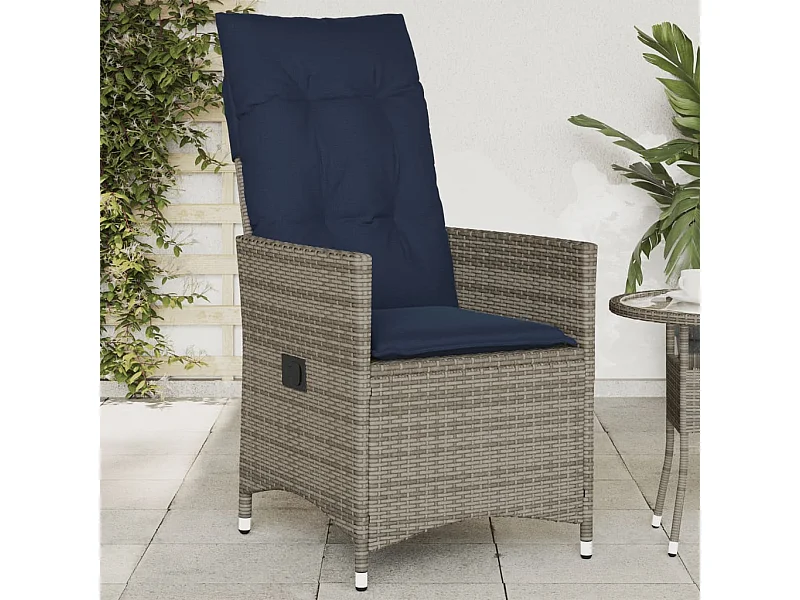 Chaise de jardin inclinable avec coussins en résine tressée grise