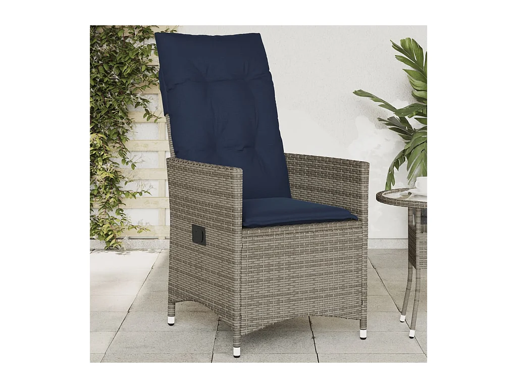 Chaise de jardin inclinable avec coussins en résine tressée grise