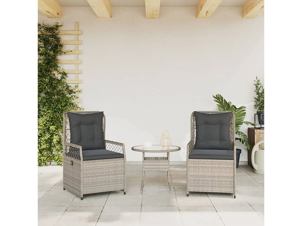 Chaises inclinables de jardin lot de2 gris clair résine tressée