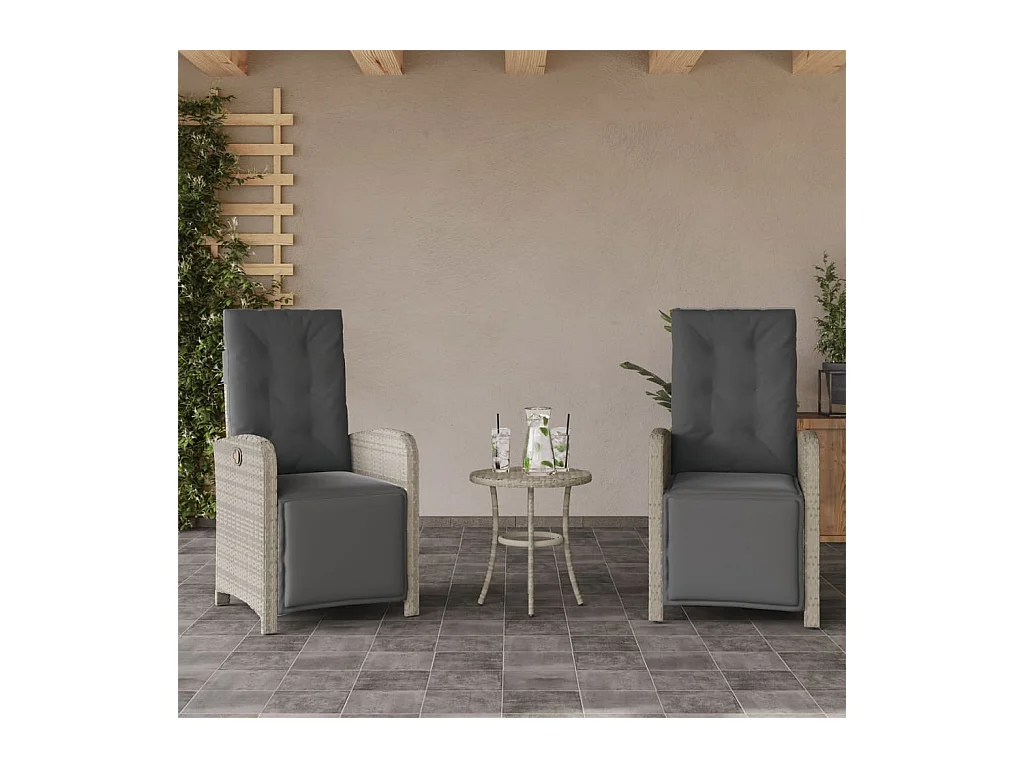 Set van 2 verstelbare tuinstoelen met rotan voetenbankje