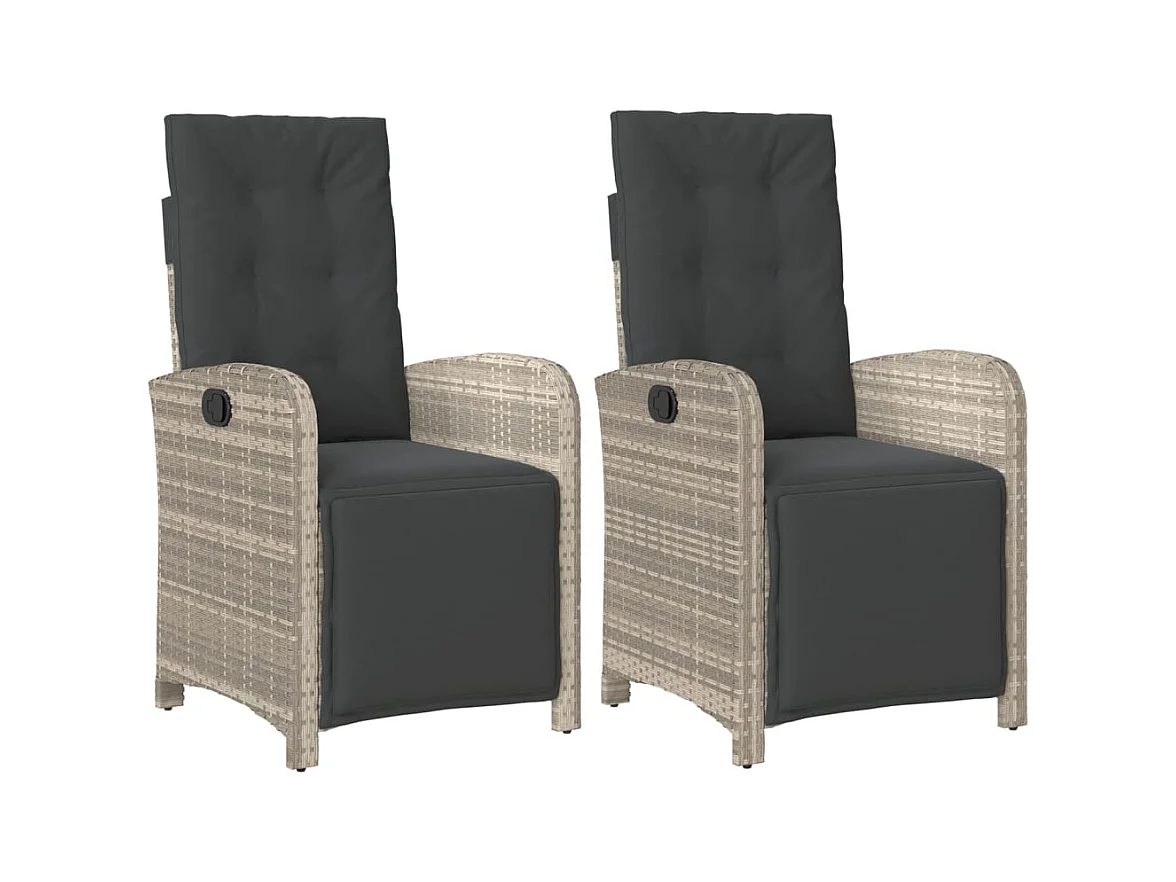 Set van 2 verstelbare tuinstoelen met rotan voetenbankje