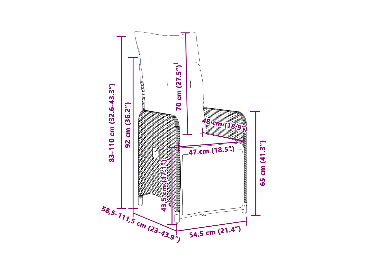Liggende tuinstoel met bruine kunsthars rieten kussens