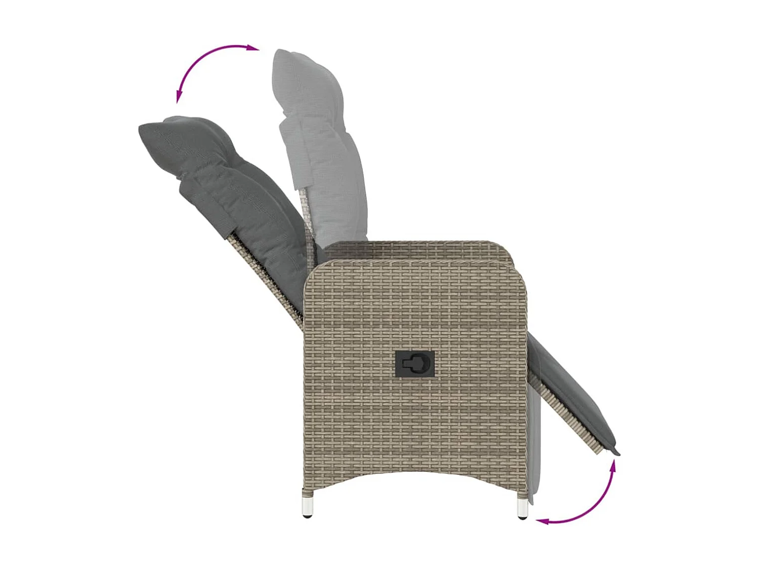 Silla de jardín reclinable con cojines de mimbre de resina gris