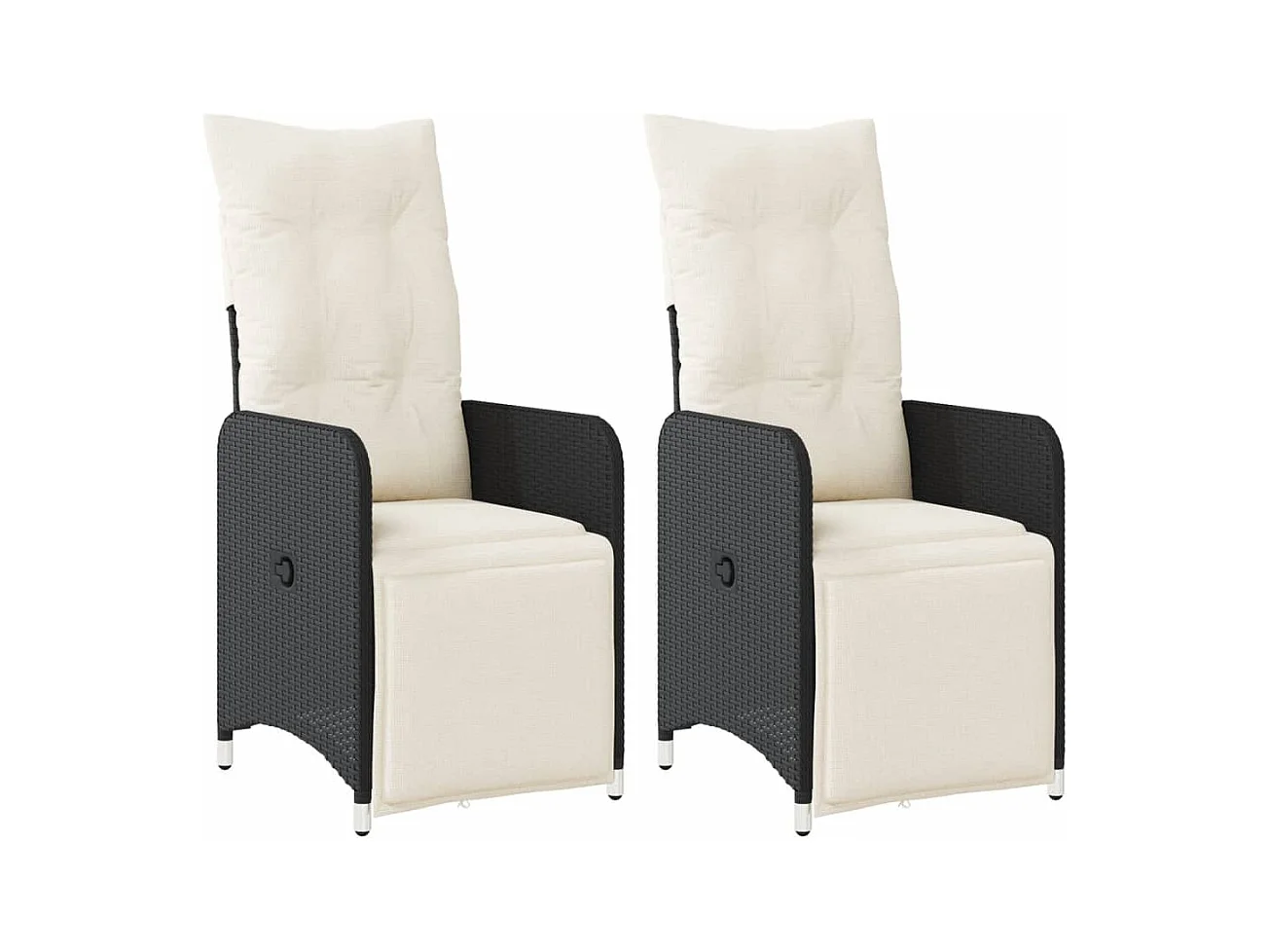Set di 2 sedie da giardino reclinabili con cuscini in rattan nero