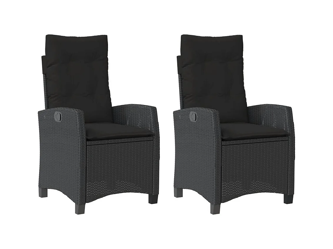Set van 2 verstelbare tuinstoelen met zwarte rotan kussens