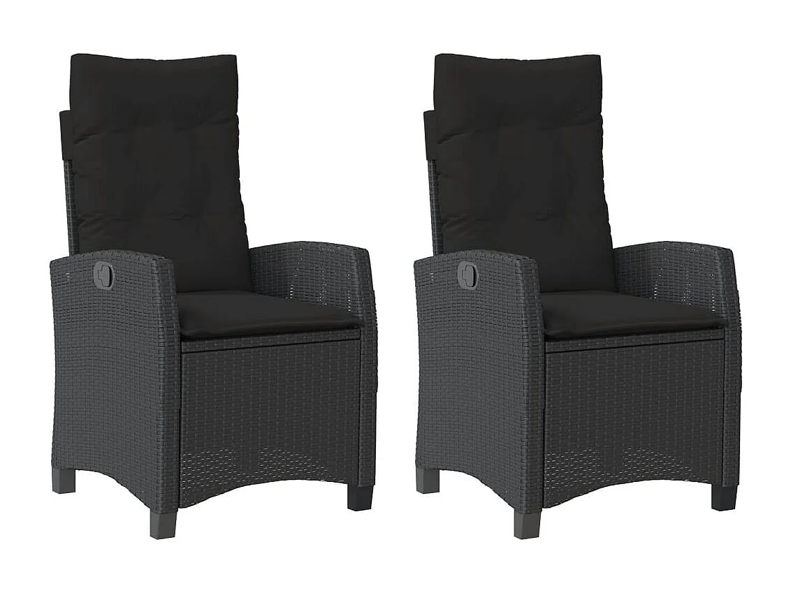 Chaises inclinables de jardin lot de 2 et coussins noir rotin