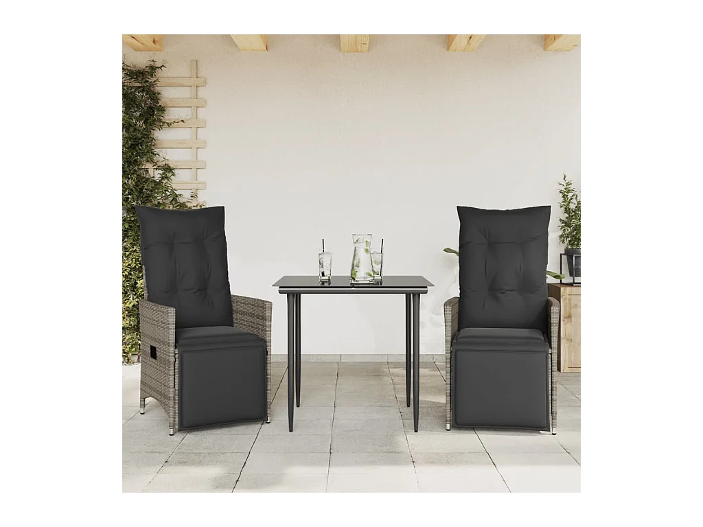 Conjunto de 2 sillas de jardín reclinables con cojines de ratán gris