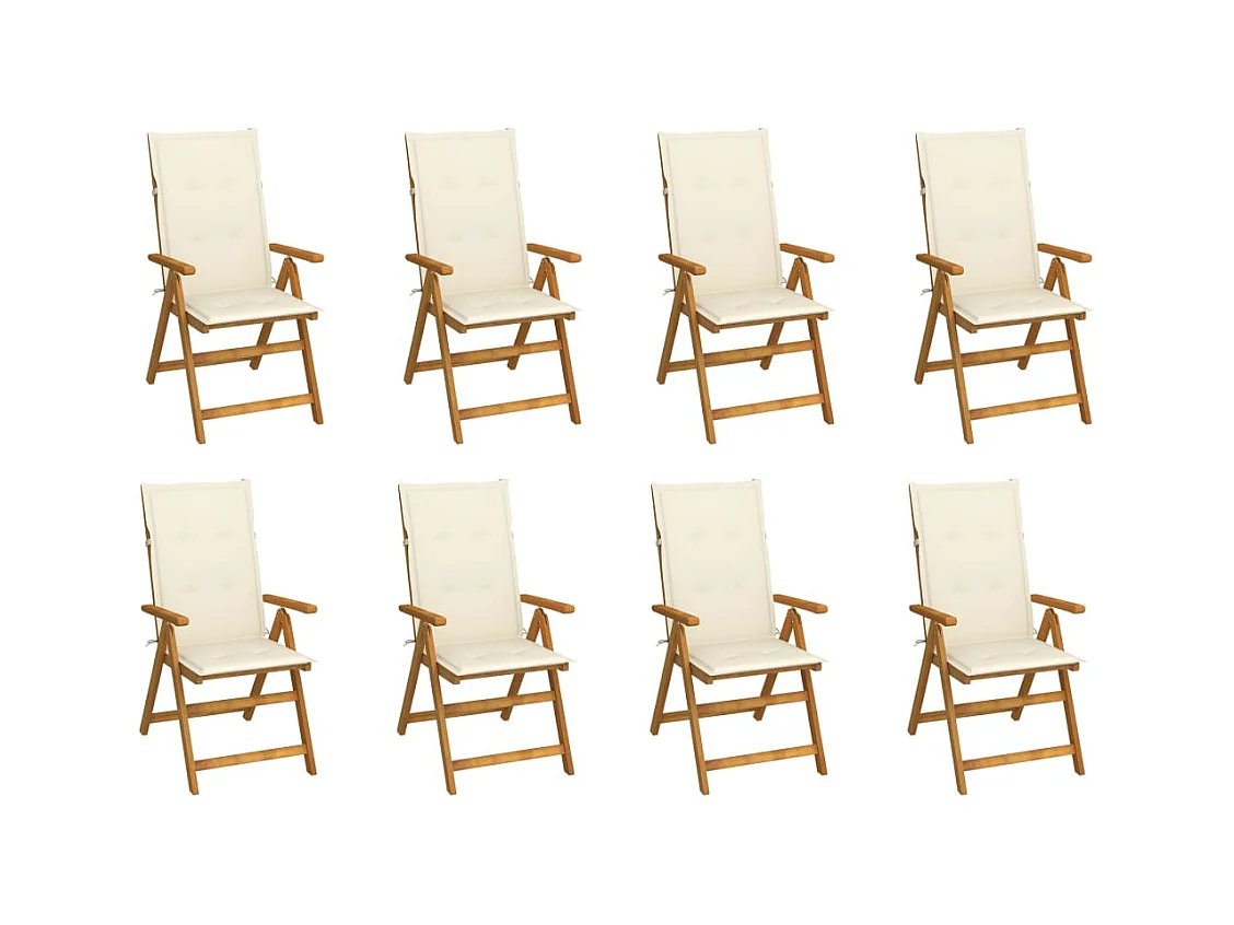 Juego de 8 sillas de jardín plegables con cojines de madera de acacia