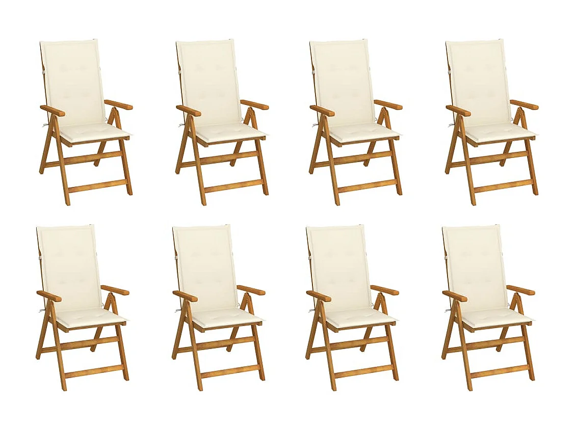 Chaises pliables de jardin avec coussins lot de 8 Bois d'acacia