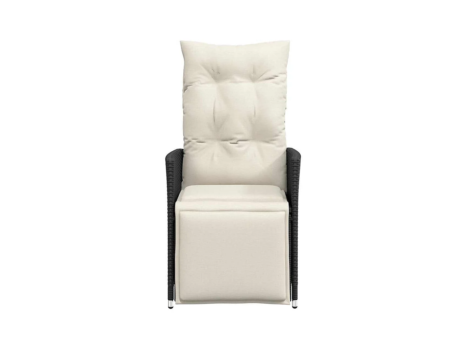 Sedia da giardino reclinabile con cuscini in vimini di resina nera