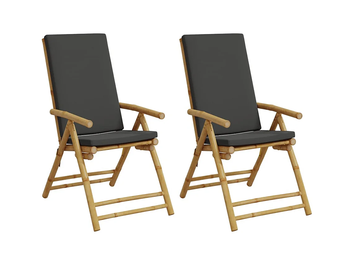 Chaises inclinables de jardin pliantes lot de 2 coussins bambou