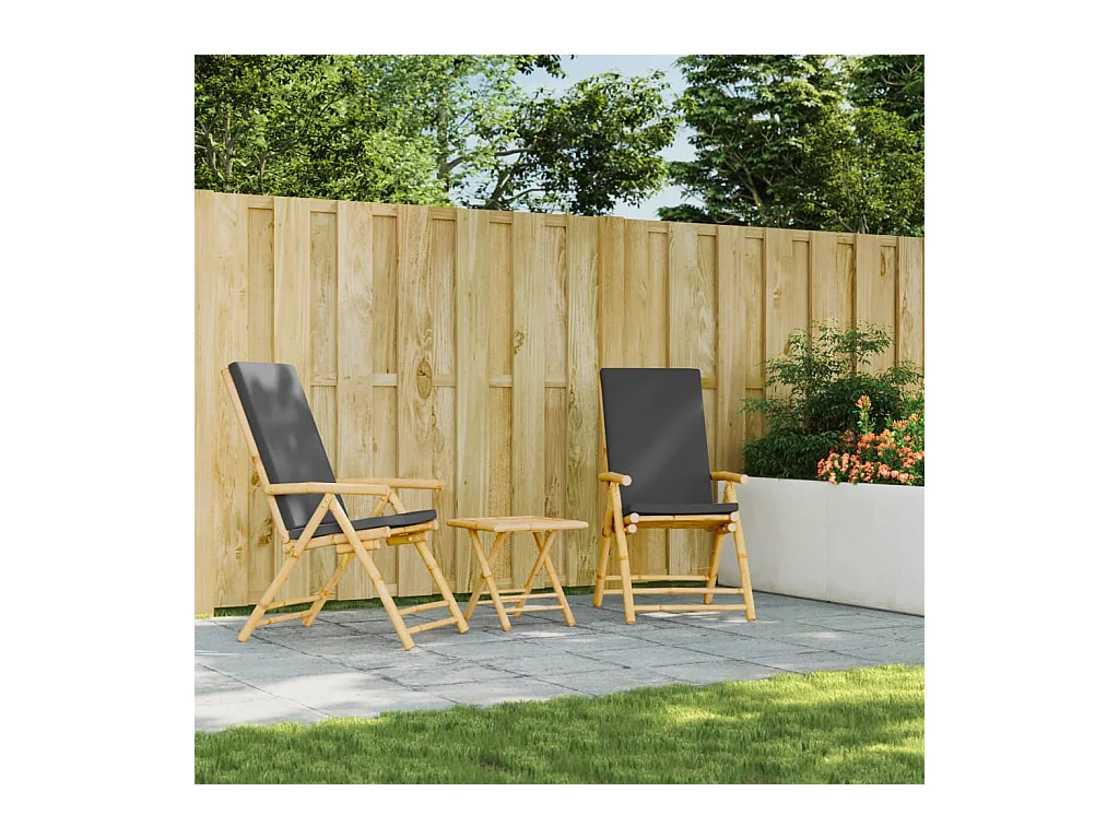 Chaises inclinables de jardin pliantes lot de 2 coussins bambou