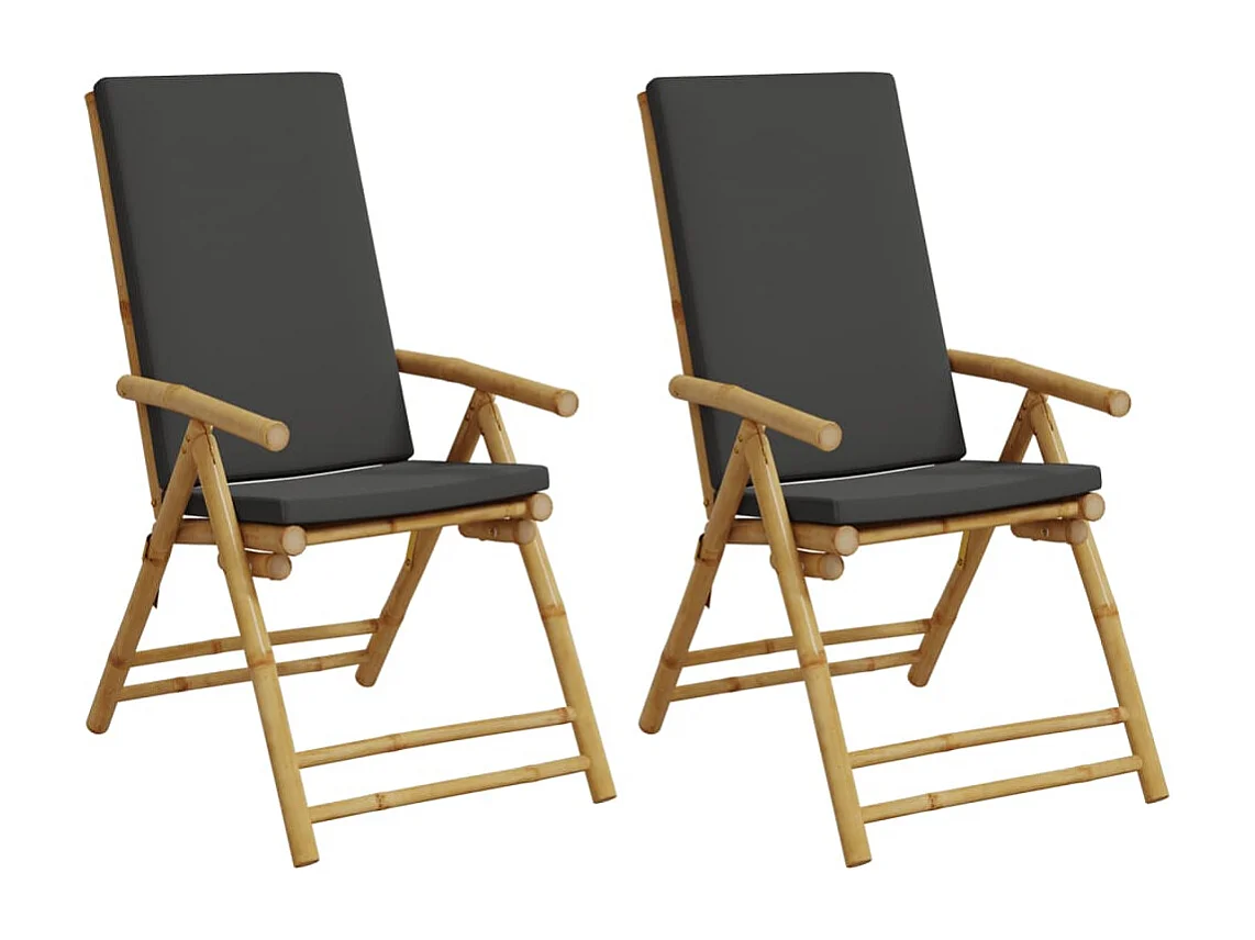 Chaises inclinables de jardin pliantes lot de 2 coussins bambou