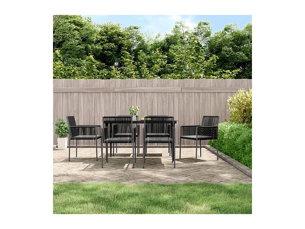 Gartenstühle und Kissen 6er Set schwarz 54x60,5x83,5 cm