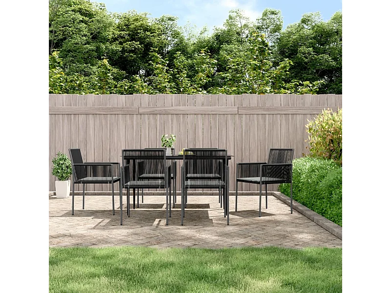 Chaises de jardin et coussins lot de 6 noir 54x60,5x83,5 cm