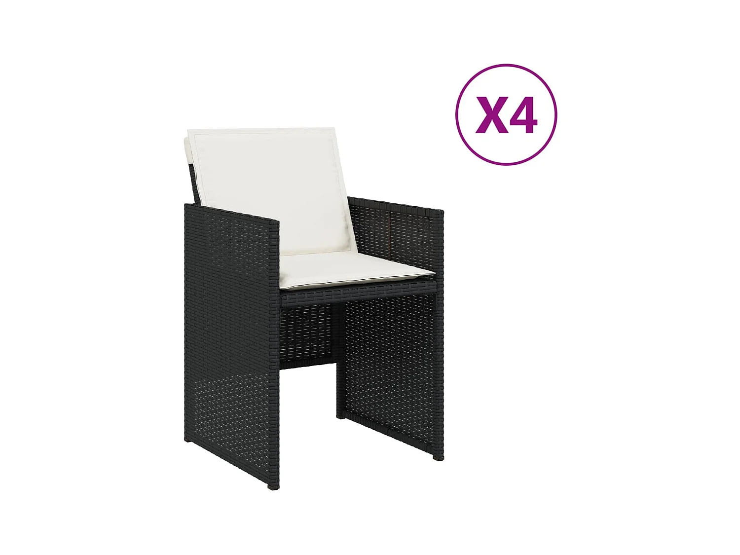 Set van 4 tuinstoelen met zwarte rieten kussens