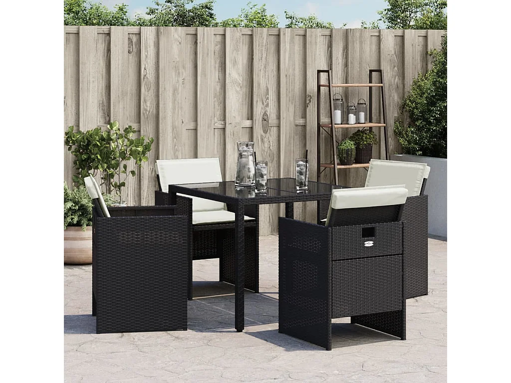 Set van 4 tuinstoelen met zwarte rieten kussens