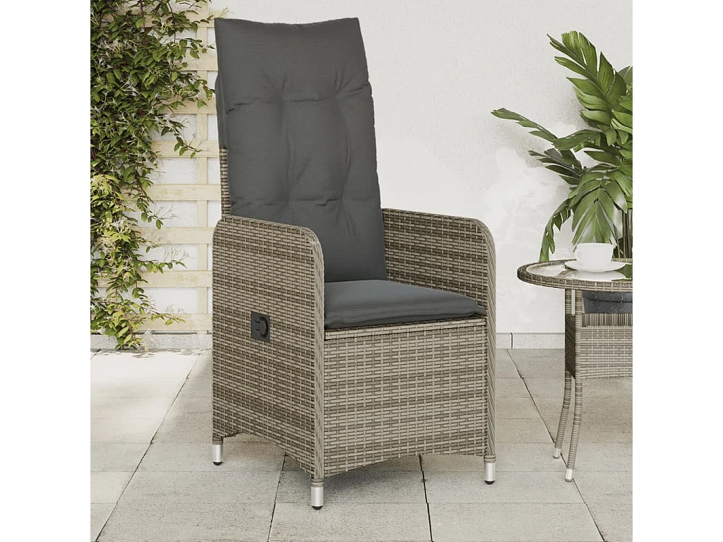 Chaise inclinable de jardin avec coussins gris résine tressée