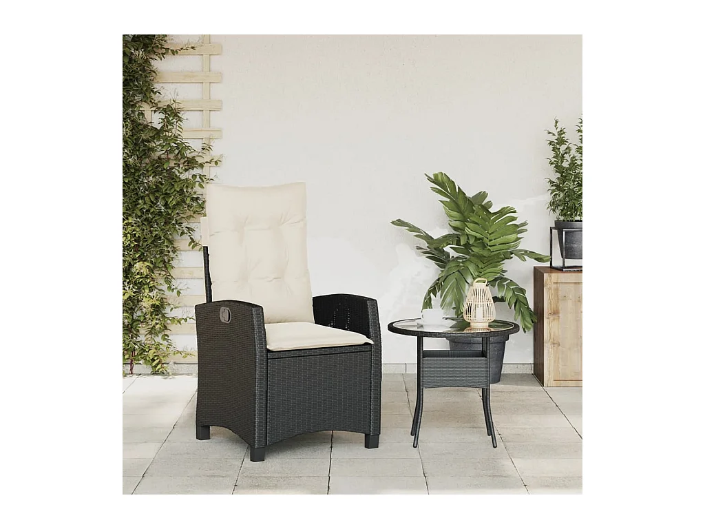 Liggende tuinstoel met zwarte kunsthars rieten kussens